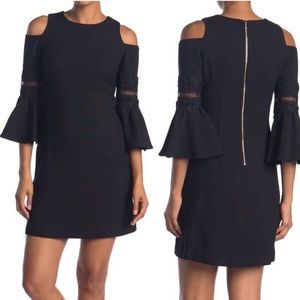 Eliza J. Cold-Shoulder Bell Sleeve A-Line Crew Neck Dress In Navy Blue Size 12P